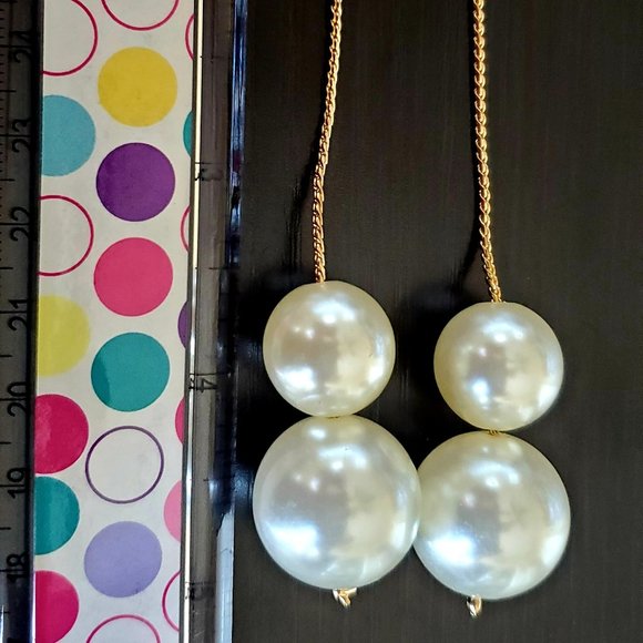 BP Nordstrom Long Two Faux Pearl Gold Chain Dangle Pierced Earrings - Picture 5 of 5